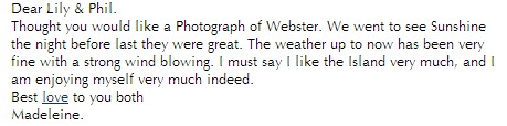 July 1934 July Letter about Webster Sunshine